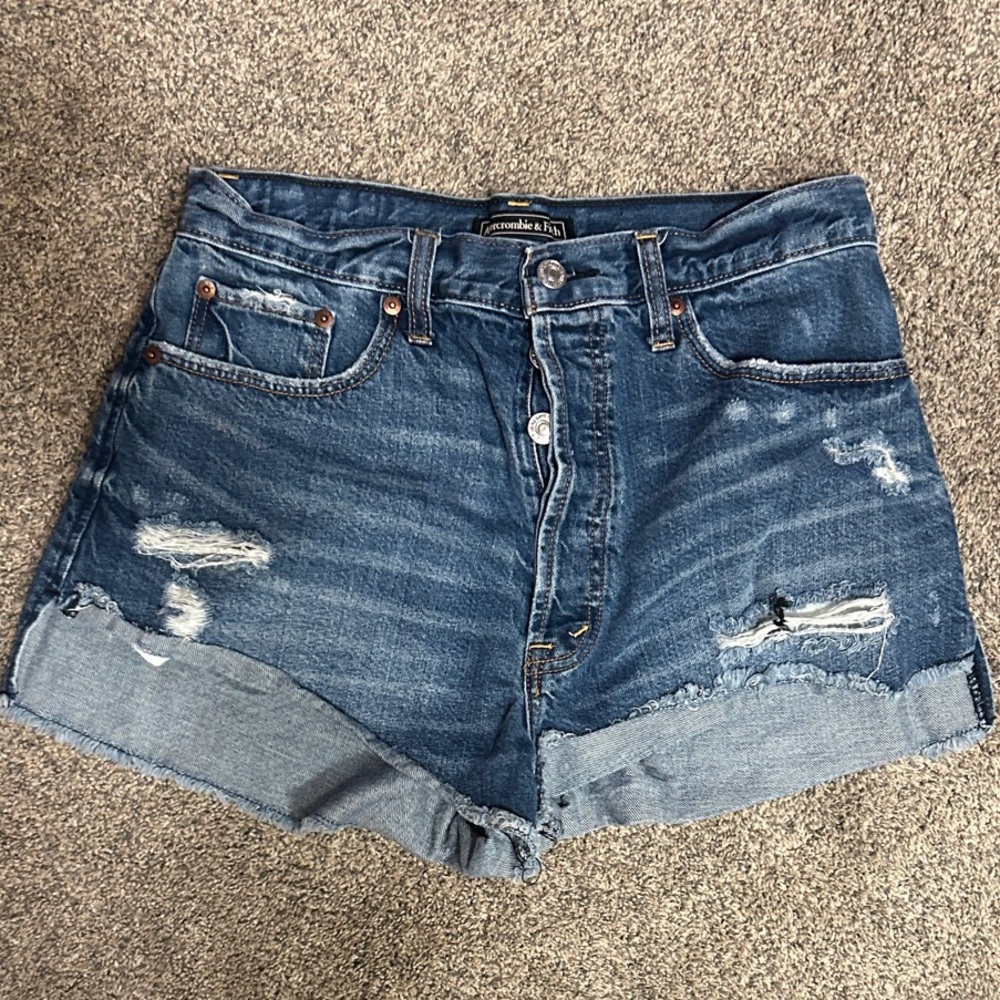 Abercrombie & Fitch Dark Blue Distressed Jean Shorts